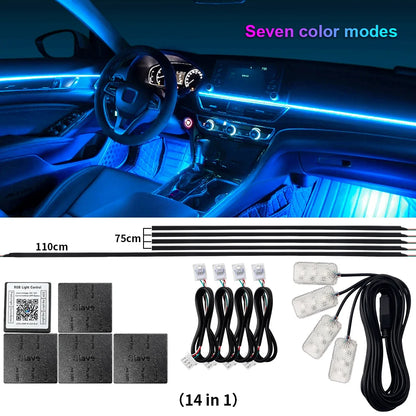 14 / 18-in-1 RGB Acrylic Car Ambient Light Kit — 64 / 213 Colour Symphony Streamer, App Control