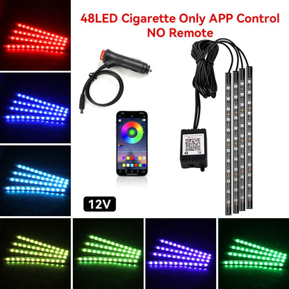 Car Foot Well LED Ambient Light Strip — USB / Cigarette Lighter, Music Sync Atmosphere Lamp