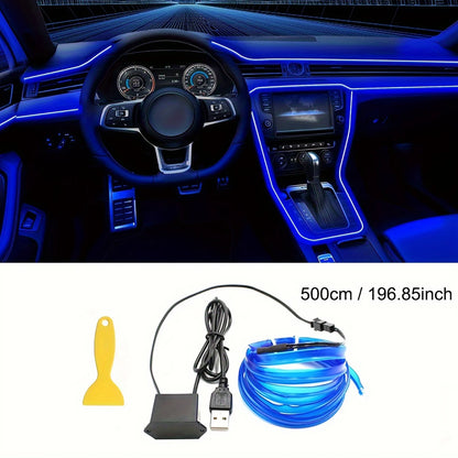 5m EL Wire Car Interior Ambient Light Strip — USB DIY Dashboard &amp; Console