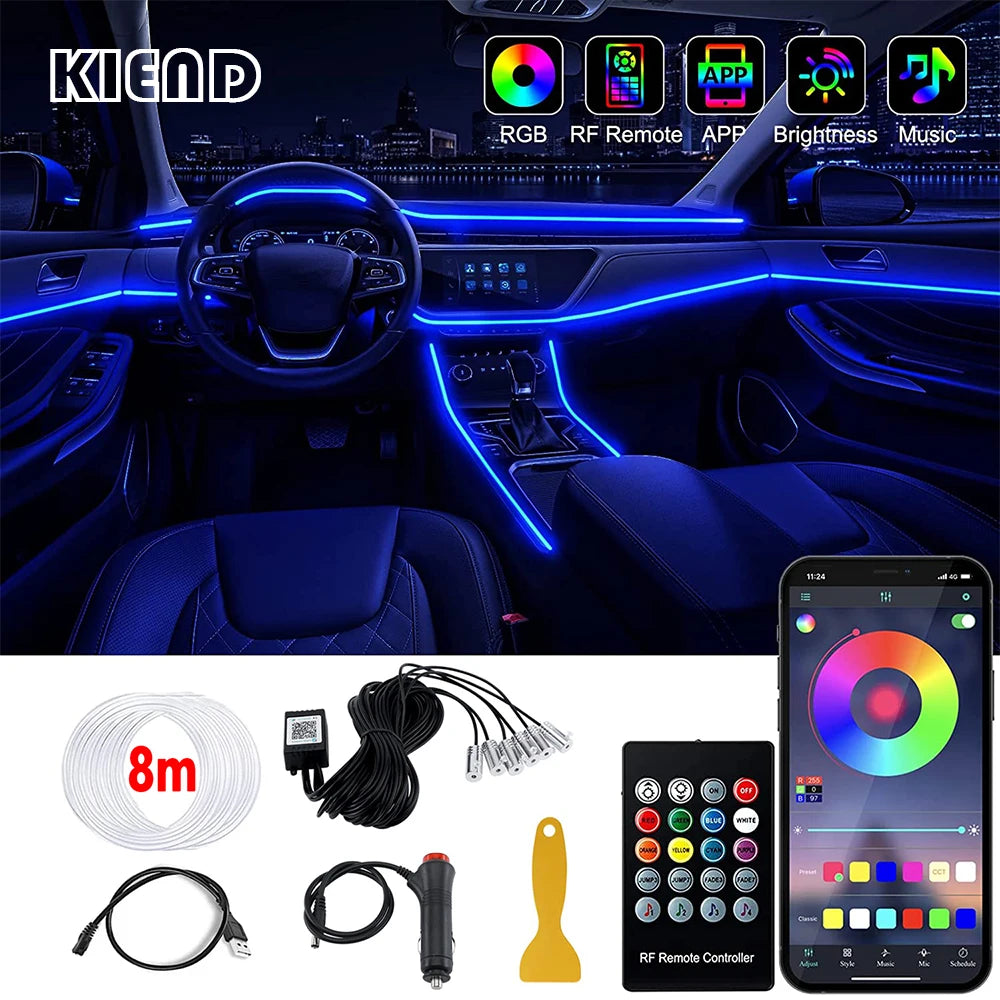 LED Car Interior Ambient Strip Lights RGB Fiber Optic