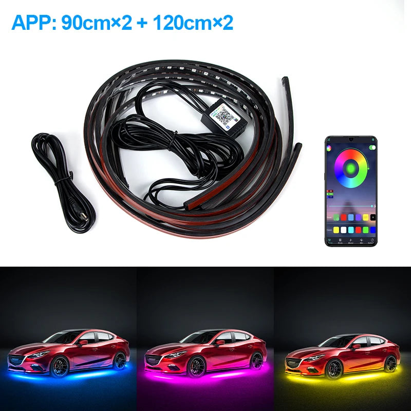 Car Underglow Neon LED Strip Kit — 8 Colour, Sound Active, App &amp; Remote Control