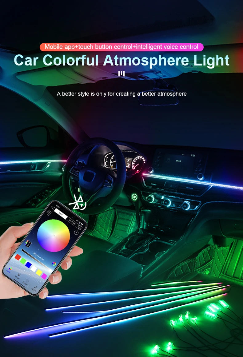 14 / 18-in-1 RGB Acrylic Car Ambient Light Kit — 64 / 213 Colour Symphony Streamer, App Control