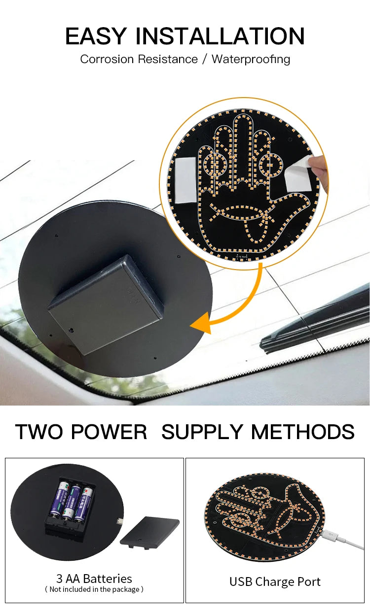 Car LED Gesture Expression Light — Remote Control Middle Finger / Palm Light