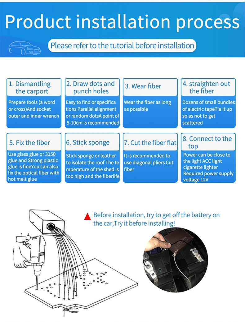 Starry sky roof for car, modified starry sky light with Bluetooth remote control, rgbw gypsophila, meteor kit, 12v