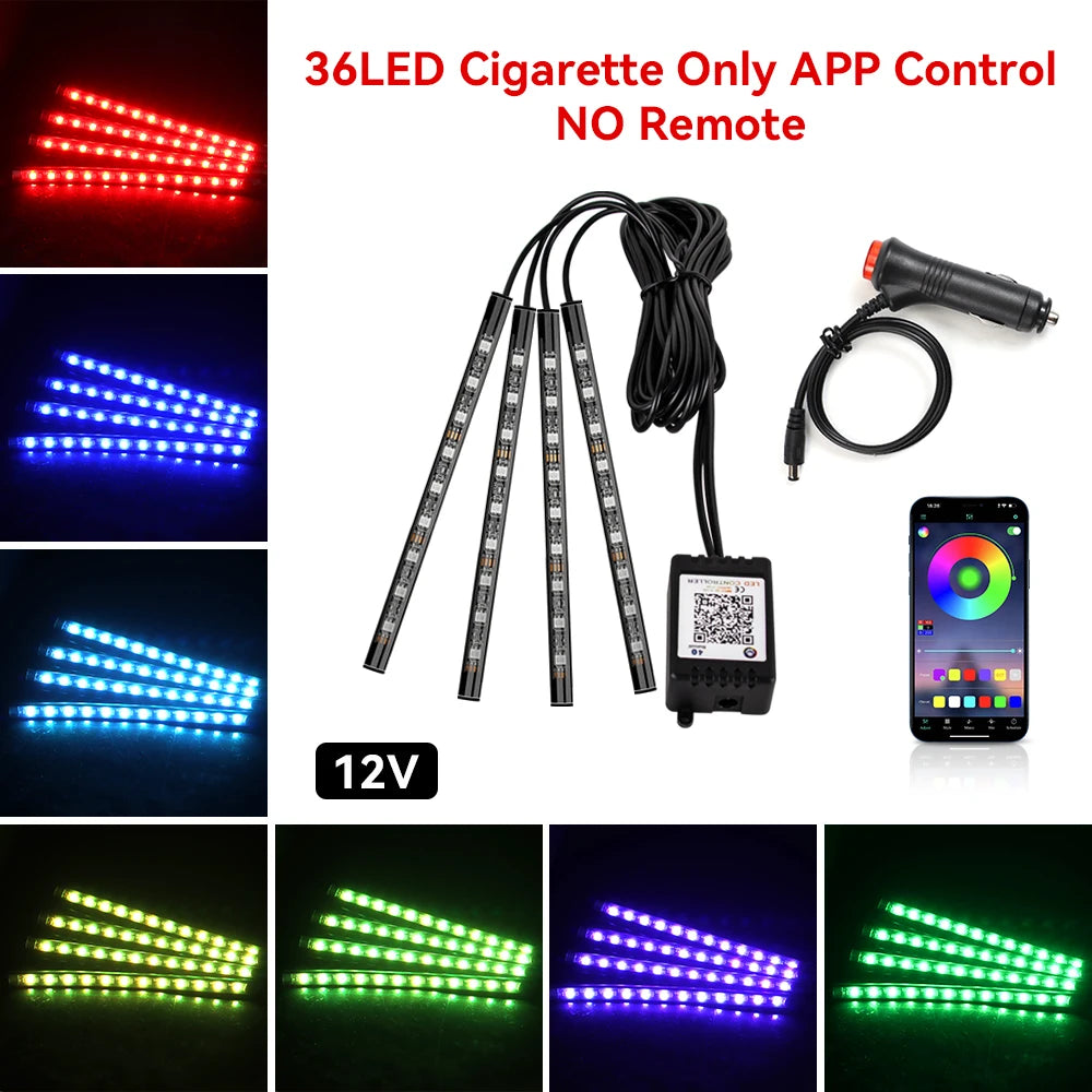 Car Foot Well LED Ambient Light Strip — USB / Cigarette Lighter, Music Sync Atmosphere Lamp