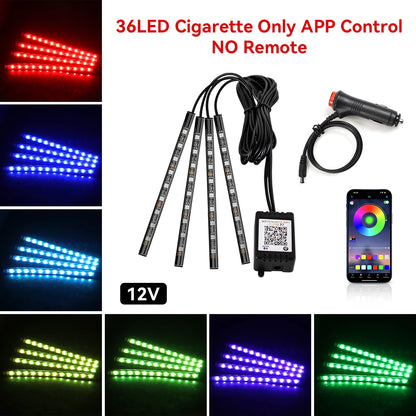 Car Foot Well LED Ambient Light Strip — USB / Cigarette Lighter, Music Sync Atmosphere Lamp