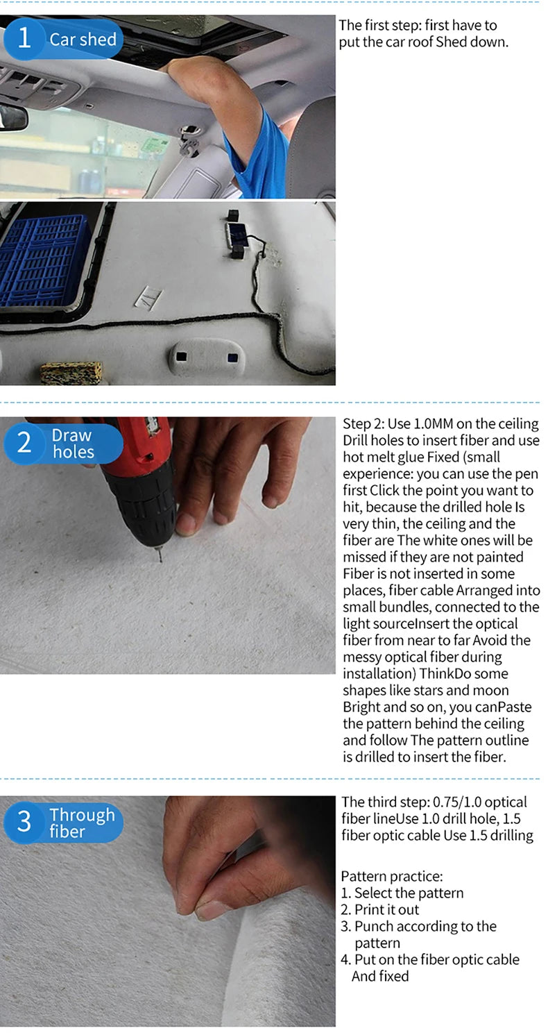 Starry sky roof for car, modified starry sky light with Bluetooth remote control, rgbw gypsophila, meteor kit, 12v