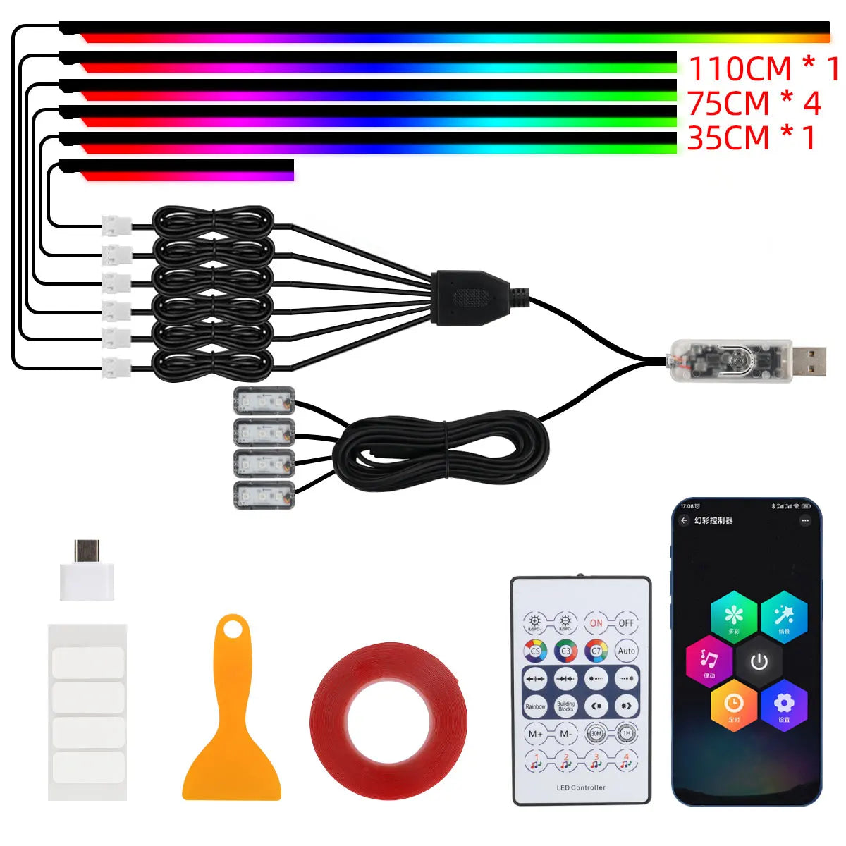 Universal Symphony RGB LED Streamer Ambient Light — USB App &amp; Remote, Tesla Model 3 / Y / S / X