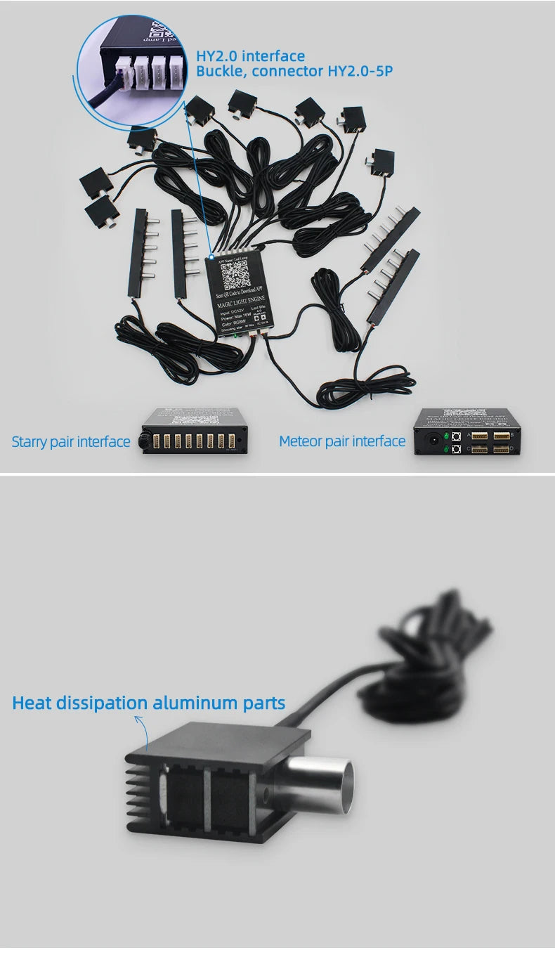 Starry sky roof for car, modified starry sky light with Bluetooth remote control, rgbw gypsophila, meteor kit, 12v