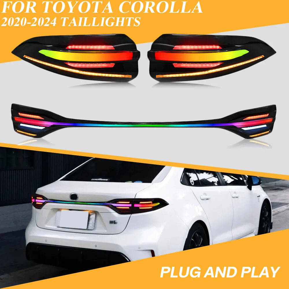 Pair RGB LED Tail Light Center Trunk Lamp For Toyota Corolla 2020-2024 Lamps Car Headlight Accessories